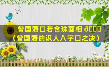 曾国藩口若含珠面相 🐅 （曾国藩的识人八字口之决）